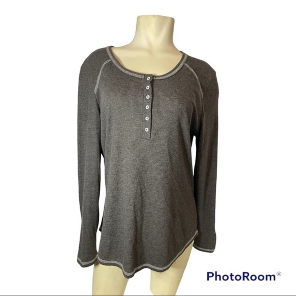 Women's Grey Ribbed Long Sleeve Lounge Top Size XL
